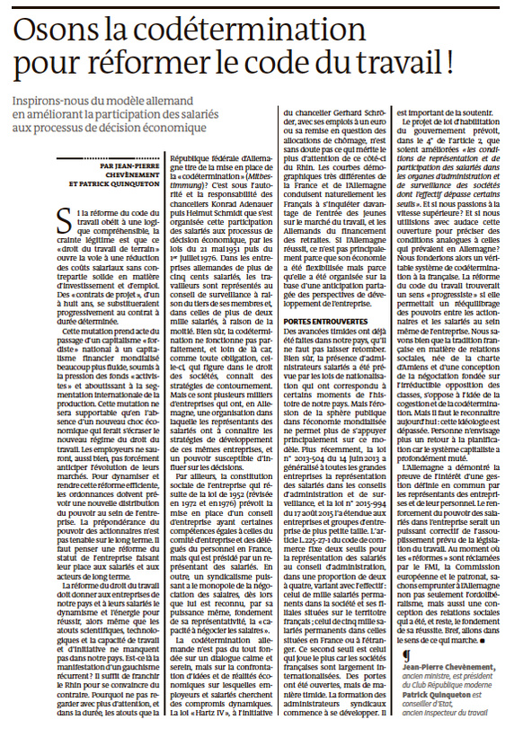 Osons la codétermination pour réformer le code du travail! Osons la codétermination pour réformer le code du travail!