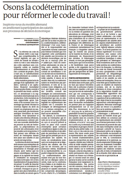 Osons la codétermination pour réformer le code du travail! Osons la codétermination pour réformer le code du travail!