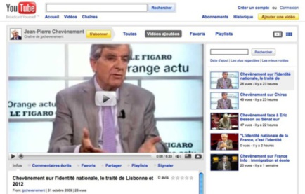 Capture d'écran des vidéos de Jean-Pierre Chevènement sur YouTube Capture d'écran des vidéos de Jean-Pierre Chevènement sur YouTube