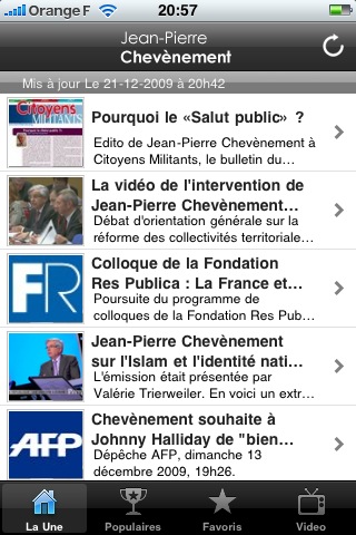 Une de l'application iPhone de Jean-Pierre Chevènement