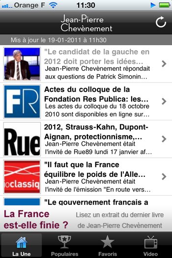 Mettez à jour l'application iPhone de Jean-Pierre Chevènement et lisez un extrait de "La France est-elle finie?" Mettez à jour l'application iPhone de Jean-Pierre Chevènement et lisez un extrait de "La France est-elle finie?"