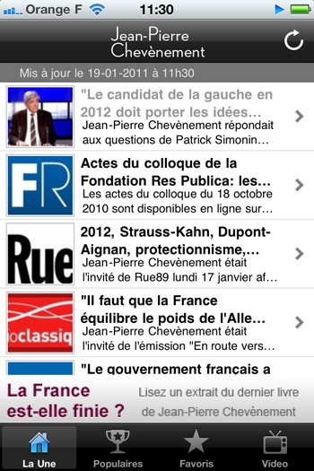 Mettez à jour l'application iPhone de Jean-Pierre Chevènement et lisez un extrait de 