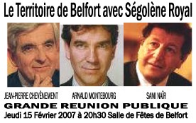 Grande réunion publique à Belfort avec Arnaud Montebourg (PS), Sami Naïr (MRC) et Jean Pierre Chevènement