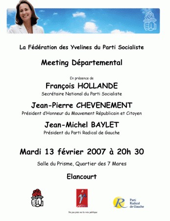Jean-Pierre Chevènement en réunion publique à Elancourt le mardi 13 février à 20h30.