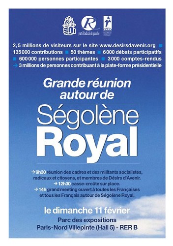 Grande réunion autour de Ségolène Royal dimanche 11 février à 14h30 à Villepinte Grande réunion autour de Ségolène Royal dimanche 11 février à 14h30 à Villepinte