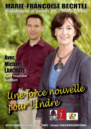 L'affiche officielle de campagne législative de Marie-Françoise Bechtel dans la 2ème circonscription de l'Indre L'affiche officielle de campagne législative de Marie-Françoise Bechtel dans la 2ème circonscription de l'Indre
