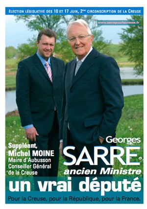 L'affiche officielle de campagne législative de Georges Sarre dans la 2ème circonscription de la Creuse