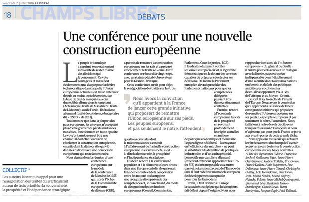 Une conférence pour une nouvelle construction européenne Une conférence pour une nouvelle construction européenne