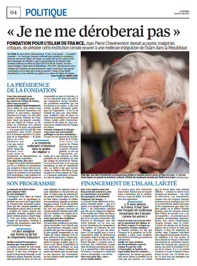 Fondation pour l'Islam de France: "Je ne me déroberai pas" Fondation pour l'Islam de France: "Je ne me déroberai pas"