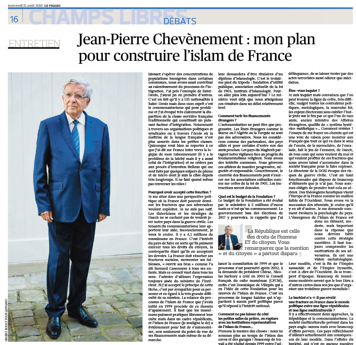 Jean-Pierre Chevènement: mon plan pour construire l'islam de France