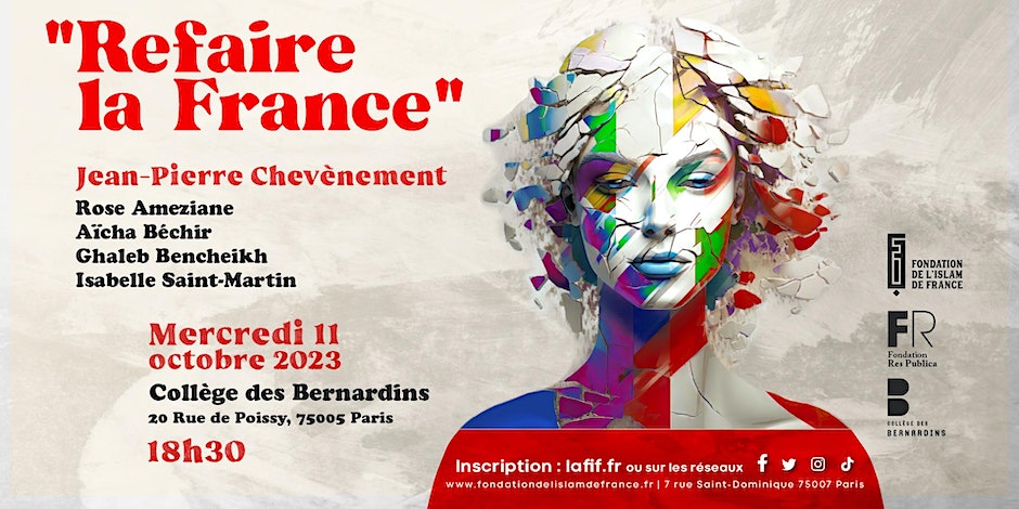 "Refaire la France" - soirée autour de Jean-Pierre Chevènement organisée par la Fondation de l'Islam de France (11 octobre 2023)