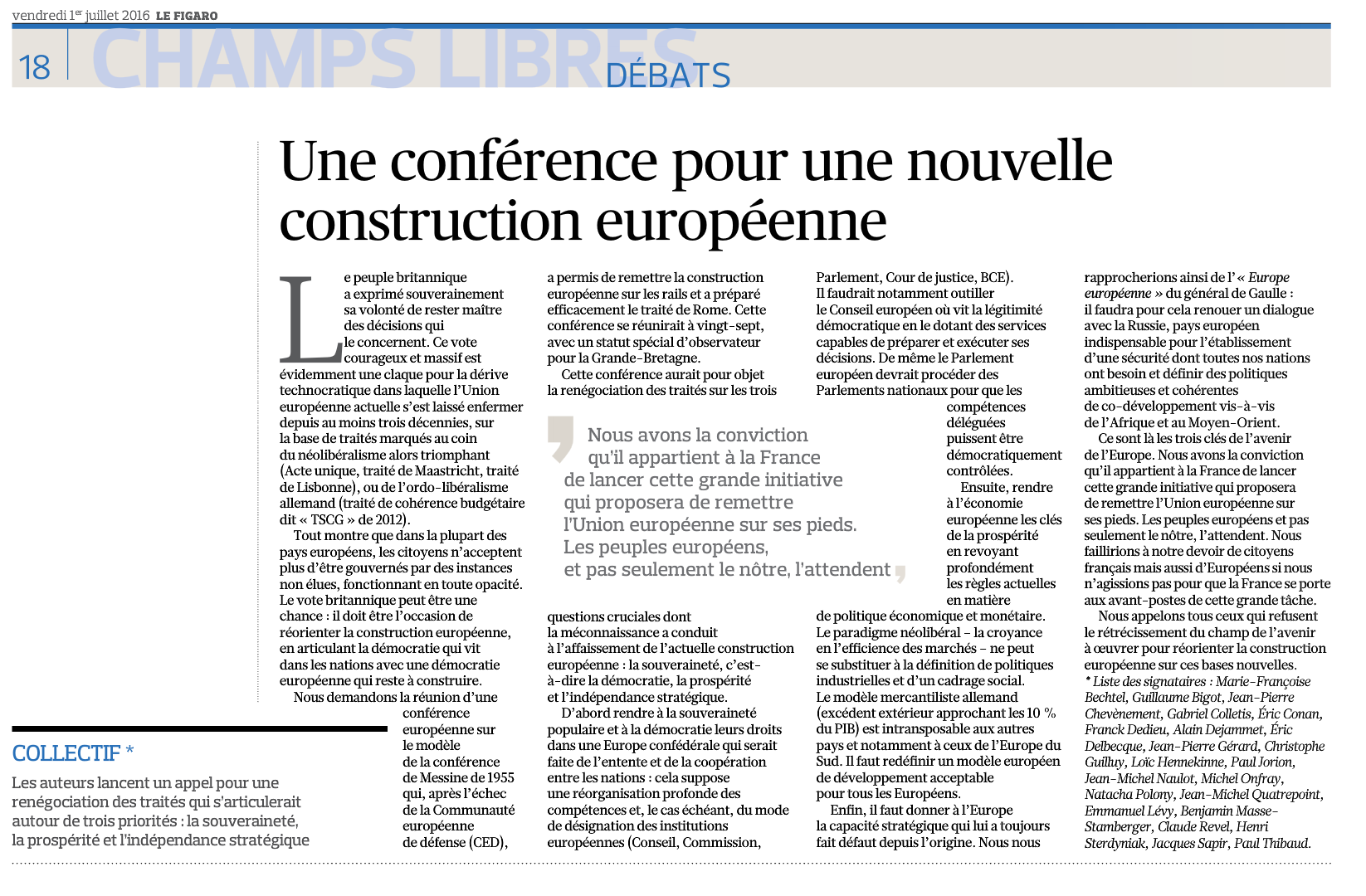 Une conférence pour une nouvelle construction européenne